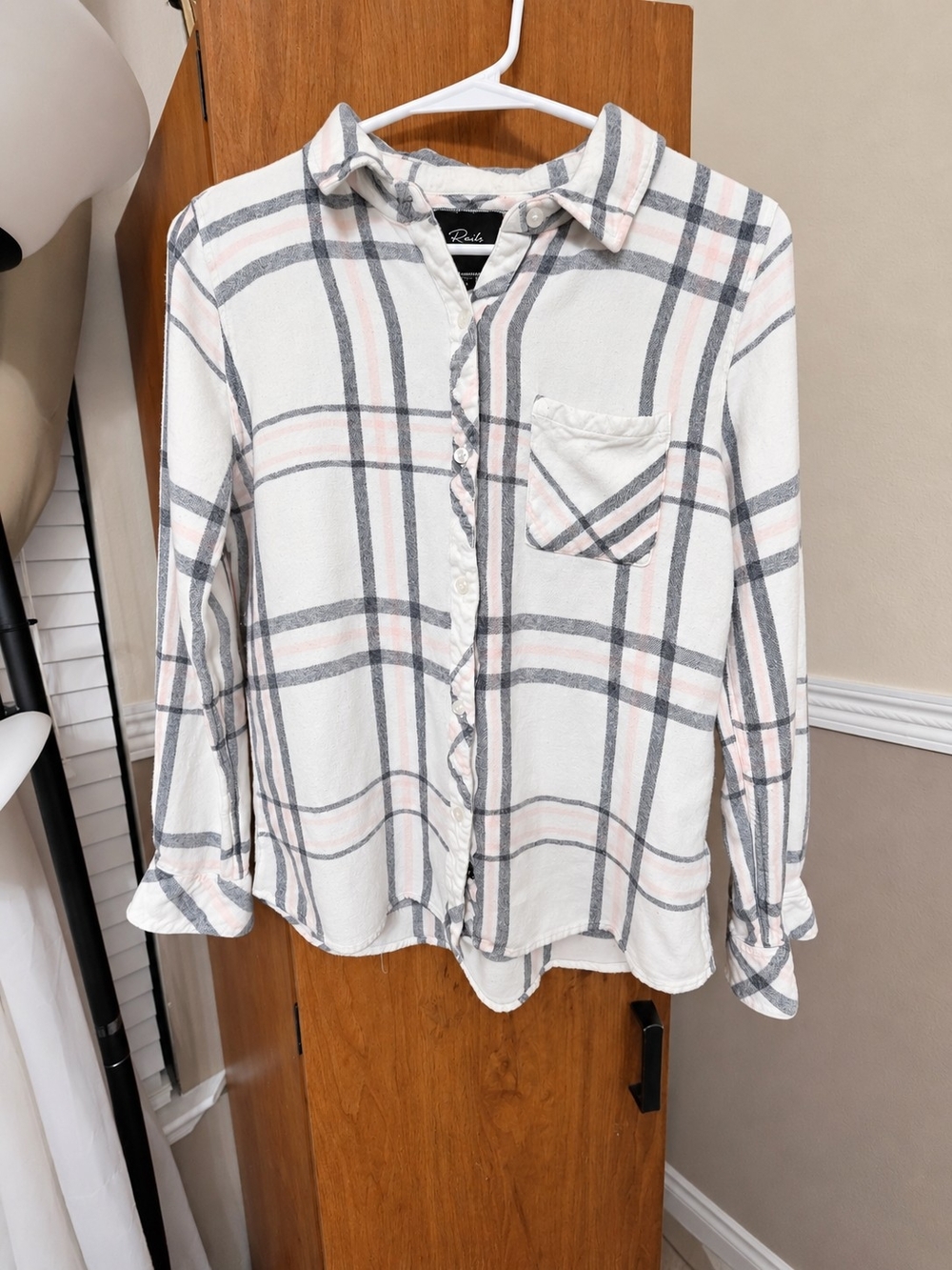 Rails Girls White Plaid Button-Down Shirt - White Pink Blush Ash